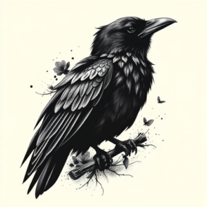 Black & Grey Ink Raven Tattoo