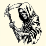 Black & Grey Ink Reaper Tattoo