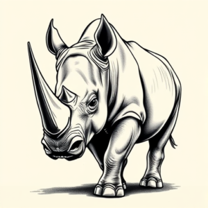 Black & Grey Ink Rhino Tattoo