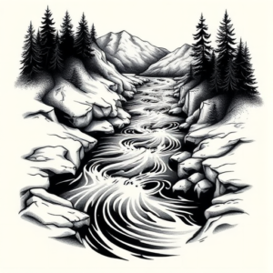 Black & Grey Ink River Tattoo