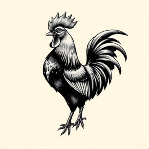 Black & Grey Ink Rooster Tattoo