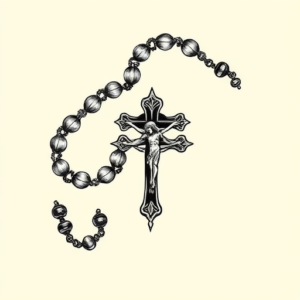 Black & Grey Ink Rosary Tattoo