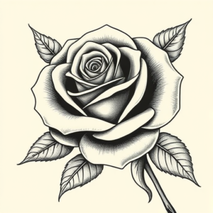 Black & Grey Ink Rose Tattoo