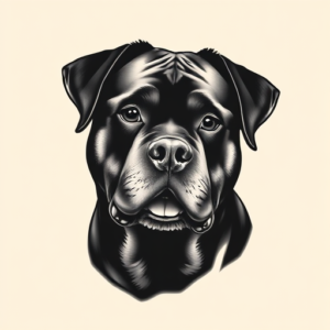 Black & Grey Ink Rottweiler Tattoo