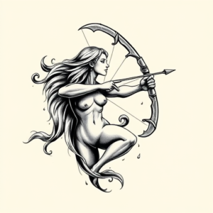 Black & Grey Ink Sagittarius Tattoo