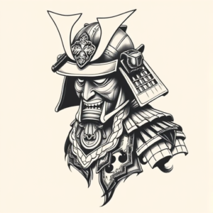 Black & Grey Ink Samurai Tattoo