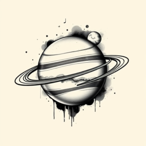 Black & Grey Ink Saturn Tattoo