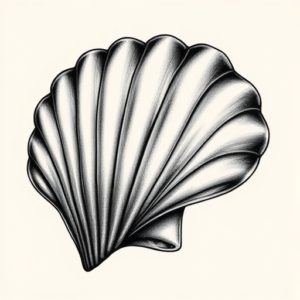 Black & Grey Ink Seashell Tattoo