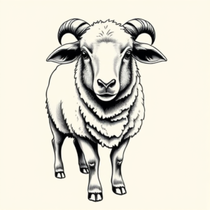 Black & Grey Ink Sheep Tattoo