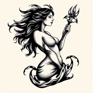 Black & Grey Ink Siren Tattoo