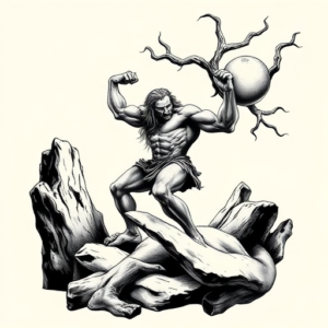 Black & Grey Ink Sisyphus Tattoo