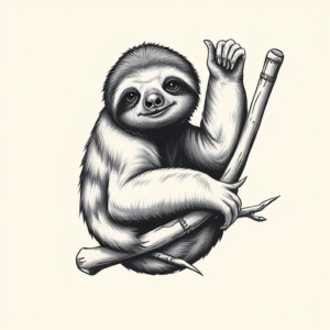 Black & Grey Ink Sloth Tattoo