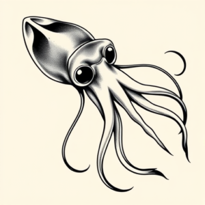 Black & Grey Ink Squid Tattoo