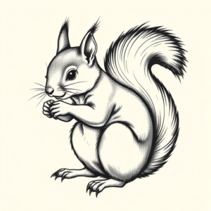 Black & Grey Ink Squirrel Tattoo