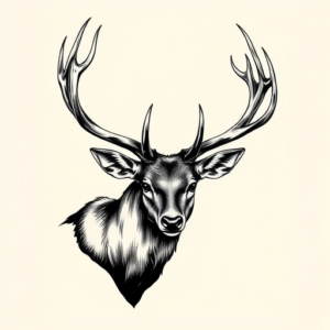 Black & Grey Ink Stag Tattoo