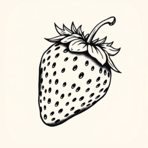 Black & Grey Ink Strawberry Tattoo