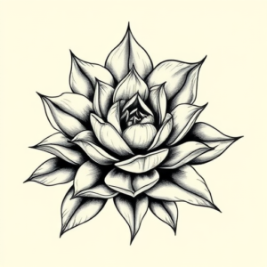 Black & Grey Ink Succulent Tattoo