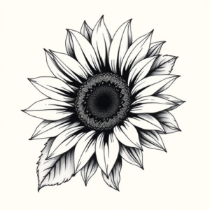 Black & Grey Ink Sunflower Tattoo
