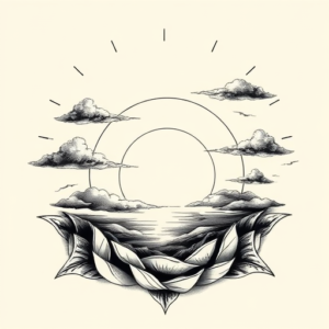 Black & Grey Ink Sunrise Tattoo
