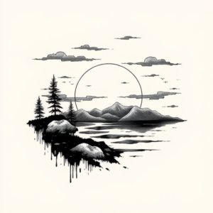 Black & Grey Ink Sunset Tattoo