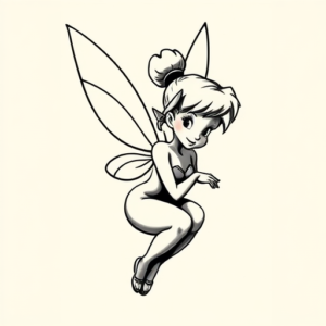 Black & Grey Ink Tinkerbell Tattoo