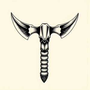 Black & Grey Ink Tomahawk Tattoo