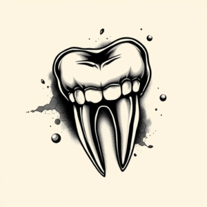 Black & Grey Ink Tooth Tattoo