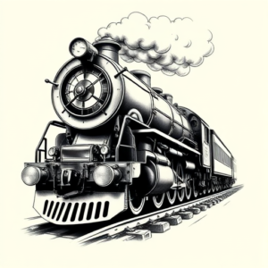 Black & Grey Ink Train Tattoo