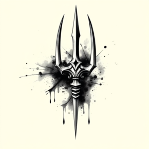 Black & Grey Ink Trident Tattoo