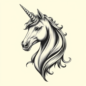 Black & Grey Ink Unicorn Tattoo