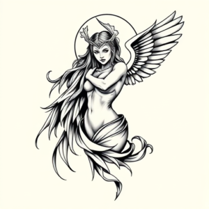 Black & Grey Ink Valkyrie Tattoo