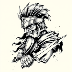 Black & Grey Ink Warrior Tattoo