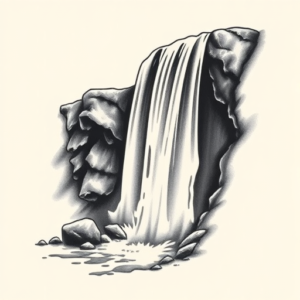 Black & Grey Ink Waterfall Tattoo
