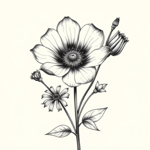 Black & Grey Ink Wildflower Tattoo