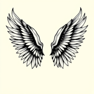 Black & Grey Ink Wings Tattoo