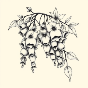 Black & Grey Ink Wisteria Tattoo