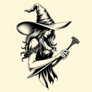 Black & Grey Ink Witch Tattoo