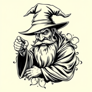 Black & Grey Ink Wizard Tattoo