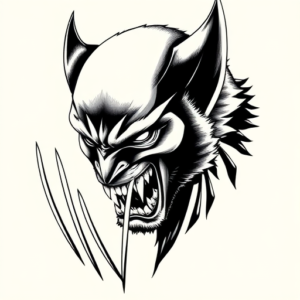 Black & Grey Ink Wolverine Tattoo