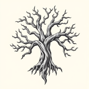 Black & Grey Ink Yggdrasil Tattoo