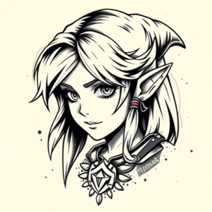 Black & Grey Ink Zelda Tattoo