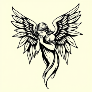 Black Ink Angel Tattoo