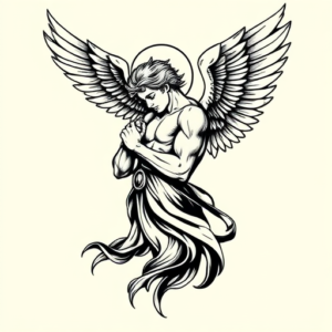 Black Ink Archangel Tattoo