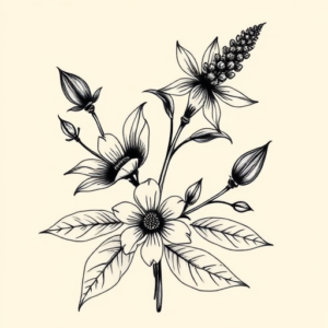 Black Ink Botanical Tattoo
