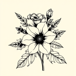 Black Ink Bouquet Tattoo