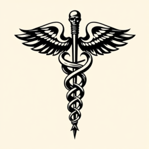 Black Ink Caduceus Tattoo