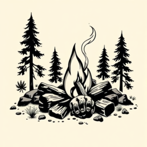 Black Ink Campfire Tattoo