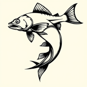 Black Ink Catfish Tattoo