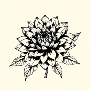 Black Ink Chrysanthemum Tattoo