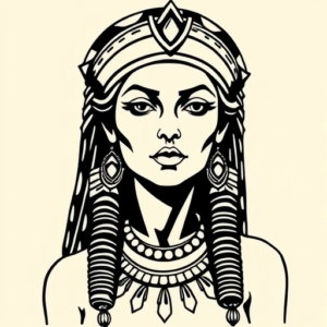 Black Ink Cleopatra Tattoo